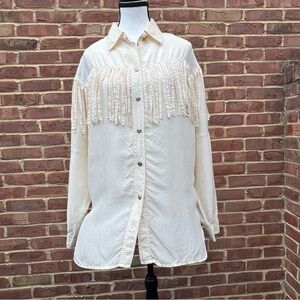 Vintage Carol Horn Workshop 100% Silk Shirt Fringe CoastalCowgirl Festival Rodeo
